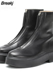 Women's Ankle Boots Punk Style Platform Shoes Front Zipper Genuine Leather Motorcycle Boots Designer Thick Bottom Western