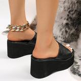 Chunky Platform Sandals Women Fashion Black PU Leather Wedge Slippers for Woman 2023 Summer Thick Bottom Slides Plus