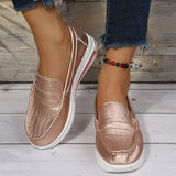 Women 2023 Autumn Sliver Gold Platform Sneakers Slip On Pu Loafers Vulcanized Shoes Casual Ladies Wedges Moccasins Plus