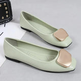 Flats Shoes Women Flat Ballet Square Toe Shallow Brand Shoe Slip On Loafers Metal Buckle Ballerina Zapatos De