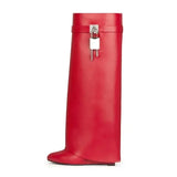 Buckle Women High Knee Boots Large Size High Heels Designer Shoes British Style Denim Wedges Knight Boots For Women