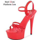 Stripper Heels Shoes For women Open Toe Sandals Girls Shoe for Party Club Women Sexy Show Sandals High Heels Red