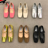 Flat Shoes Women Simple Solid Color Square Toe Single Shoes Mary Jane Shoes Woman Spring And