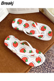 Women Beach Flip Flops Flat Outside Seaside Beach Fruit Cartoon Sandals Flip-flops Outdoor Slides Summer Home Bathroom