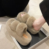 Breakj Thick-Bottomed Fur Slippers Wearing Autumn New Fashion Slope And Loose Cake Bottom-Size Cotton