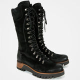 Fashion Women's Mid-Calf Boots Round Toe Western Lace-Up Side Zipper Ladies Boots Comfortable Non-Slip Motorcycle