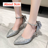 Bowknot Pumps Women New Silver Bling Sequins Wedding Party Shoes Woman Luxury Bling Upper Dress Heels Party