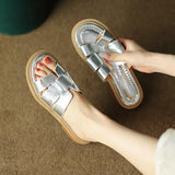 Size 34-40 Women Slides Sandals Genuine Leather Summer Low Heels Shoes Woman Home House Slippers Outdoor Casual