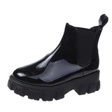 New Spring Patent Leather Ankle Boots Women Motorcycle Boots Female Fashion Shoes Woman Thick Sole Punk Boot Black