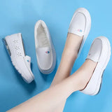 Woman Nurse Flat Shoes Fashion White Slip on Comfort Moccains Shoes Warm Plush Loafers Women Wedge Platform Sneakers