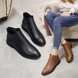 Pointed Toe Ankle Boots Low Heel Solid Casual Women Shoes Comfort Soft Sole Leather Shoes Ladies Simplicity Flats