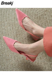 2023 New Fashion Black Fashion Slingback High Heels Thin High Heels Pointed Toe Slip on Pink Temperament