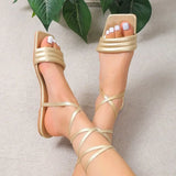 Summer Shoes for Women Fashion Open Toe Flat Sandals Solid Color Women Shoes Sexy Lace Up Sandalias De Mujer Plus Size