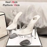 PVC Anti-skid Pole Dance Pumps Women's Thin Heel Sexy Transparent Crystal Shoes Waterproof Platform 17CM High Heels