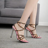 Leopard Color Matching Sexy Fashion Pointed High-heeled Sandals Large Size Women's Shoes
