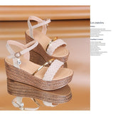Heel Sandals Women Summer Shoes Wedges Bohemian Woman Sandals Ankle Strap Platform Diamond Beach Sandles Female