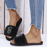 Summer Women Shoes Fur Slippers Flat Sandals Female Open-Toe Shoes Women Sandals Casual Plush Style Ladies Winter Plus