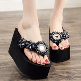 Platform with Wedges Flip-flops Women's Summer Fashion Anti-skid Sponge Cake Beach Shoes Rhinestones High Heels