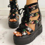 Hot Print Leisure Wedges women's Shoes 2023 Summer Shoes women Sandals Platform Shoelaces High Heels Casual Shoes