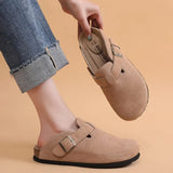 New Men Closed Toe Cork Slippers Casual Women Buckle Non-slip Comfortable Nubuck Leather Outside Slide