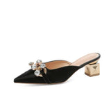 High Quality Women Mules High Heel Soft Leather Slippers Women Comfortable Square Toe Slippers Summer Designer