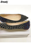 Rivet Shoes Women Pointed Toe Party Wedding Brand Designer Shoes Black Red Rivet Spring Summer MD033