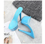 Women Shoes Summer High Heels 17CM Thin Heel Waterproof Platform Sandals Red SlippersTransparent Crystal Shoes Wedding Shoes