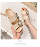 Buckle Band Shoes Summer Woman Crystal Slippers Casual Outdoor Slides Comfy Flat Sandals Women Flipflops Plus Size