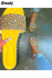 Beach Large Size 43 Rhinestone Slipper Women's Shoes Summer 2023 Sandals for Women Round Head Flat Rhinestone