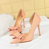 Breakj Korean Version Of Fashion Sweet High-Heeled Shoes Super High Heel Shallow Mouth Tip Head Side Hollow Bow Single