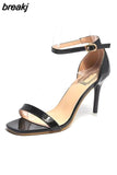 Women Sandals Summer High Heels Sandal Nude Heels Sandals Women Concise Patent Leather Party Dress Shoes Woman