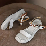 Wedge Platform Waterproof Summer 2023 One Word Sandals for Women Beige Ladies Shoes Office Work with Medium Heels