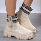Patchwork Platform Boots Women Autumn Winter 2023 Chunky Elastic Knitted Ankle Boots Shoes Woman Non Slip Botas