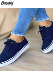 Woman Flats Women's Casual Vulcanized Ladies Comfortable Shoes Plus Size 42 43 2023 Lace Up Women Denim Canvas