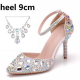 Breakj Tuxedo Diamond Wedding Shoes 9 Fine Heel Pointed Sandals Luxury Water Drill Wedding Shoes