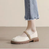 Soled Mary Jane Shoes Women's 2023 New Spring and Autumn Season Flat Button Belt Shallow Round Head Thick Heel Shoes