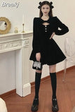 One Piece Dress Korea Long Sleeve Party Mini Dress Evening 2023 Spring Vintage 2 Piece Dress Set Women Hollow Out