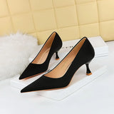 Breakj Korean Version Of Spring And Autumn Fashion Simple Versatile High-Heeled Shoes Wine Glass With High Heel Shallow Pointed Silk Satin Single