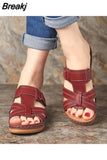 Womens Sandals Summer Wedges Shoes Adult Open Toe Slip On Comfy Slippers Solid Color Buckle Beach Shoes For Lady 2023
