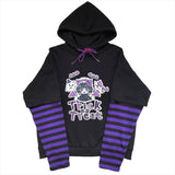 Long Striped Sleeve Anime Hoodies Women Hip Hop Harajuku Kawaii Pullover Autumn Winter Loose Vintage Hooded