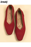 Autumn Knitted Breathable Mesh Ballet Flats Square Toe Slip On Loafers Women Flat Shoe Casual Soft Bottom Boat