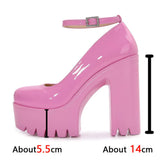 Spring Chunky Heeled Ankle Strap Pumps Sweet Platform Pink Square Heel Woman High Heels Pumps Platform Shoes Woman