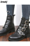Women Ankle Boots Leather Rivets Buckle Punk Boots Woman Studded Gothic Designer Shoes Ladies Botas Mujer Plus Size