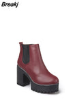 Mujer Fashion Women Boots Square Heel Platforms Zapatos Mujer PU Leather Thigh High Pump Boots Motorcycle