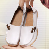 Leather Shoes Flat Bottom Ladies Casual Mom Shoes Soft Loafers Women's Shallow Summer Comfort Flats Nursing Shoes