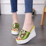 Breakj Summer New Wedge Sandals Platform Platform Shoes High Heel Fish Mouth Cool Drag A Word Drag Sequins Female Slippers To