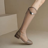Summer Knee-high Mesh High Boots Women V-mouth Breathable Mesh Knight Boots Thick Heel Hollow Long Cool Boots Botas