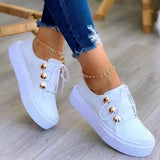Summer Fashion Women Flats Solid Skateboard Shoes Comfortable Casual Pu Sneakers Female Platform Lace-Up Sneakers