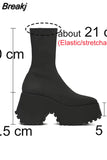 Thick High Heeled Women Stretch Boots 2023 Hot Fashion Knit Stretch Mid Calf Boots Slip On Simply Stylish High