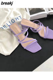 New Summer Slippers Low Heels Slides Female Peep Toe Square Heel Slipper Brand Sandals Women Slipper Big Size 41 Flip
